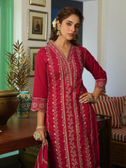 Resham Jaal Cotton Kurta With Pants & Dupatta