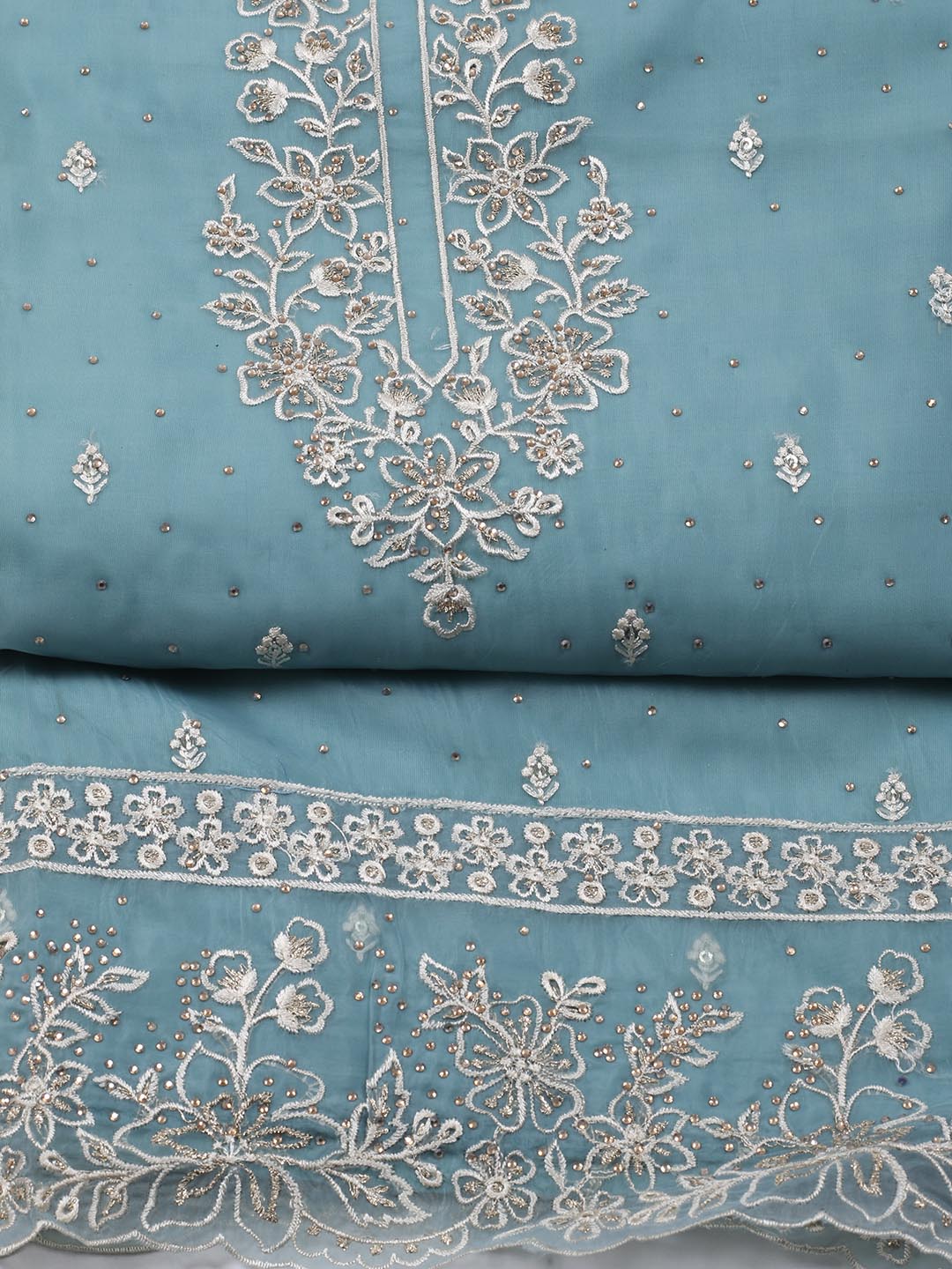 Neck Embroidery Organza Unstitched Suit Piece With Dupatta