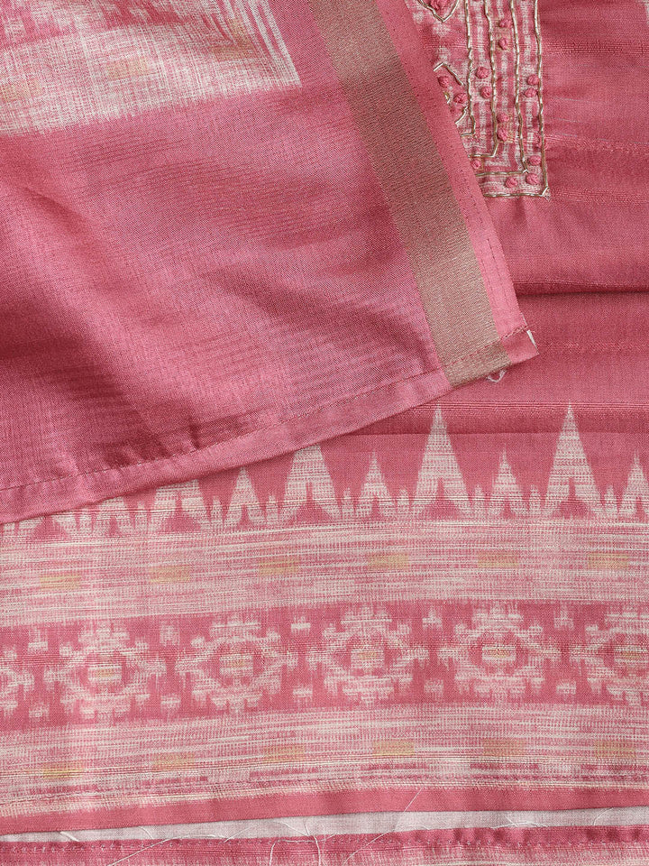 Embroidered Chanderi Unstitched Suit Piece With Dupatta