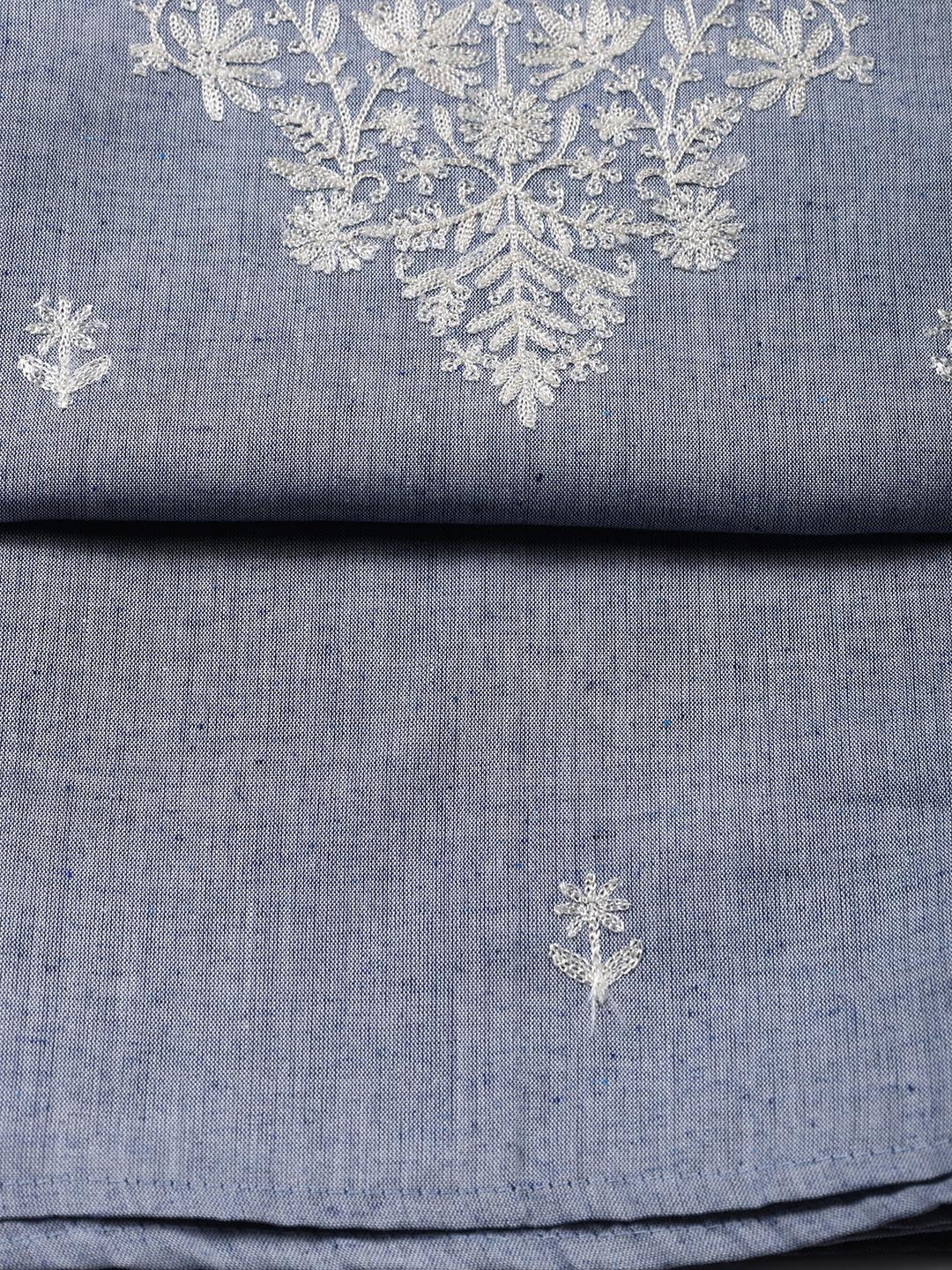 Neck Embroidered Cotton Blend Unstitched Suit Piece With Dupatta