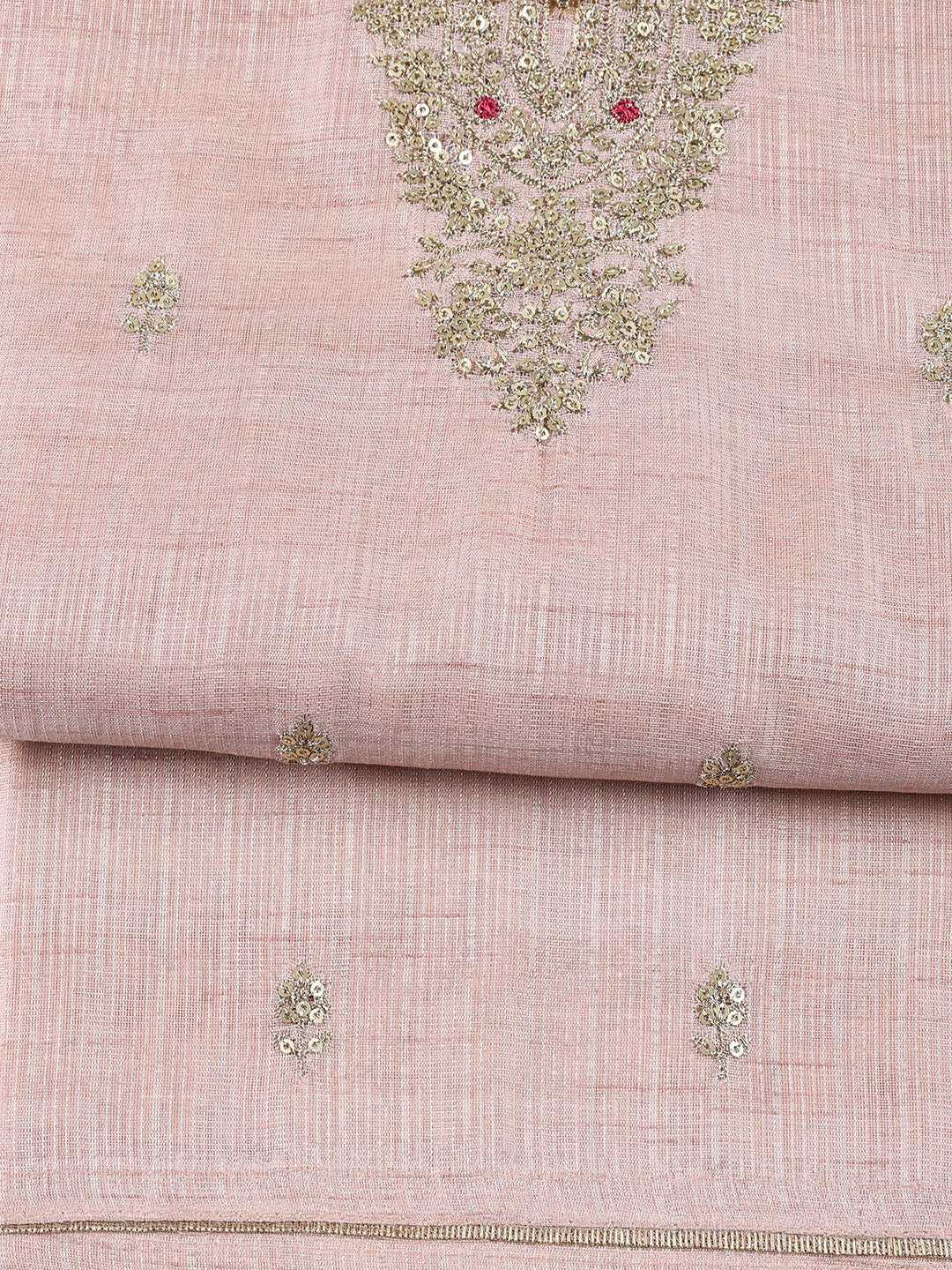 Neck Embroidered Tissue Unstitched Suit Piece With Dupatta