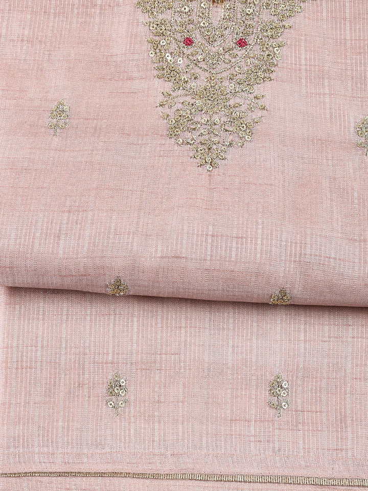 Neck Embroidered Tissue Unstitched Suit Piece With Dupatta