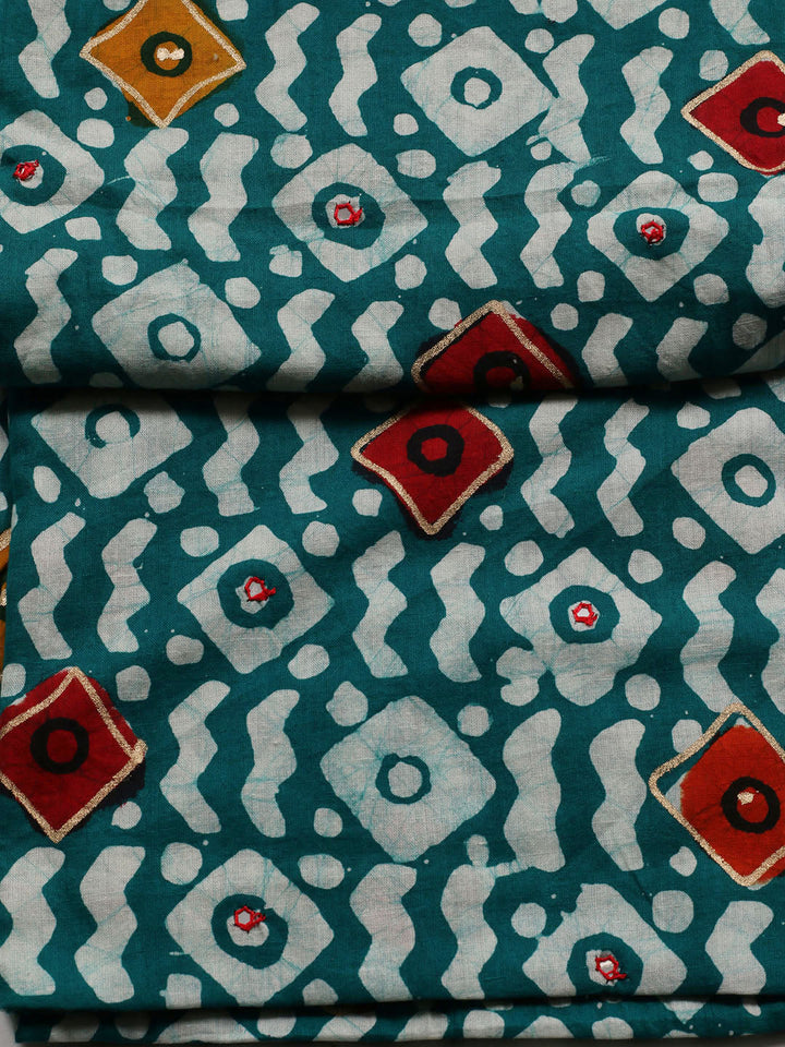 Printed Cotton Blend Unstitched Suit With Dupatta