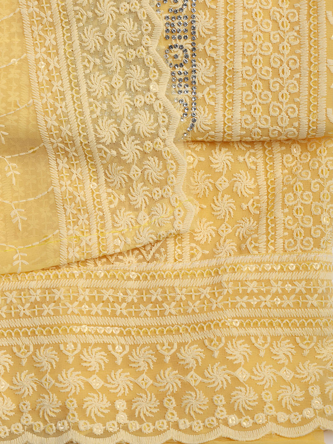Chiken Work Georgette Unstitched Suit With Dupatta