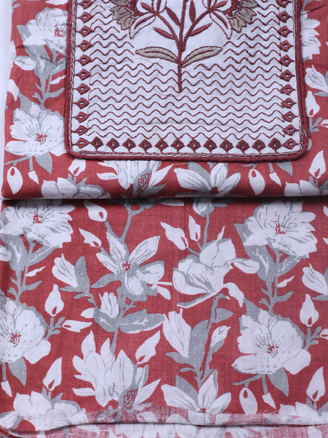 Printed Cotton Blend Unstitched Suit With Dupatta