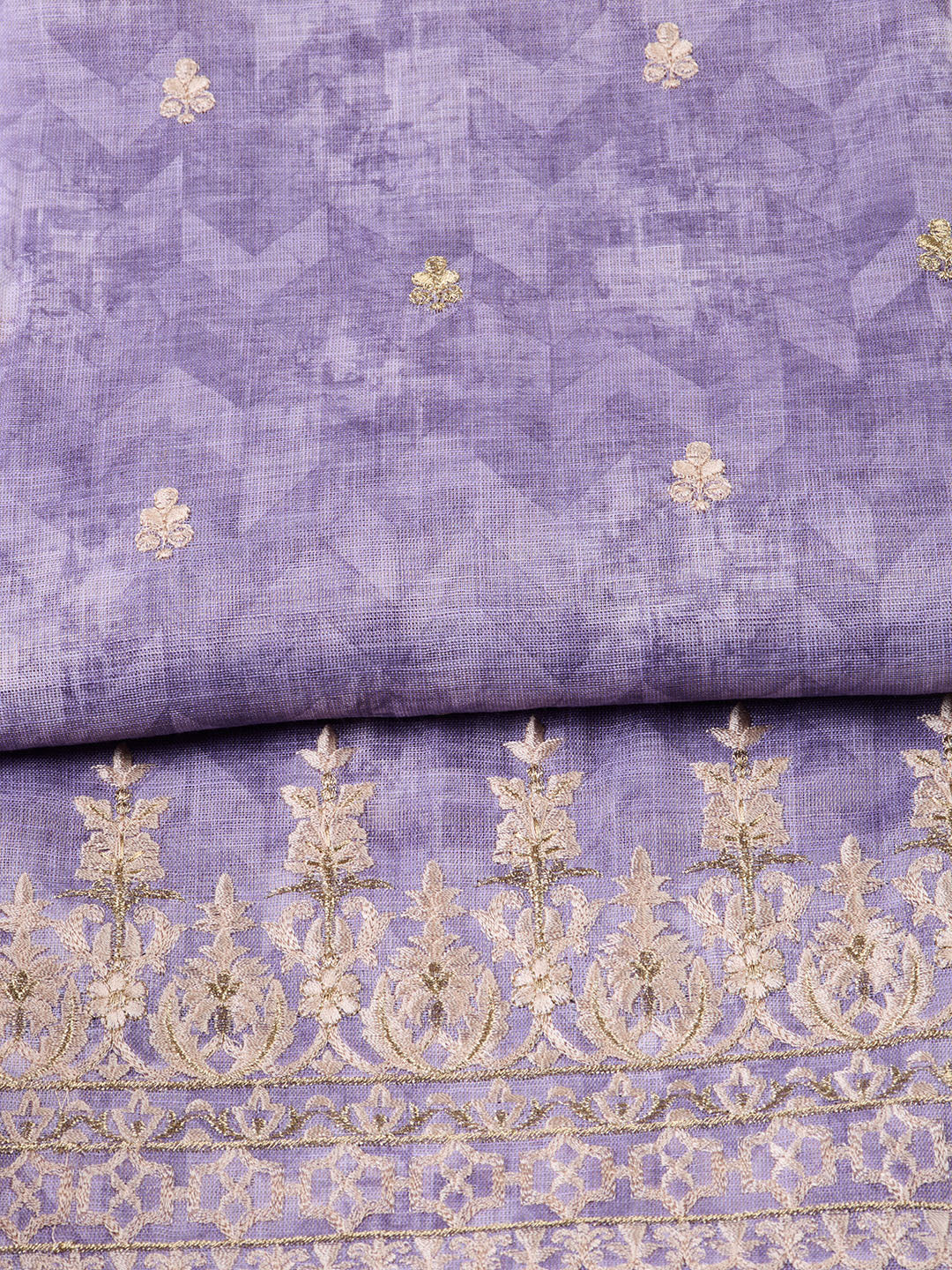 Neck Embroidered Cotton Blend Unstitched Suit With Dupatta