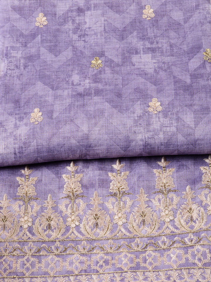Neck Embroidered Cotton Blend Unstitched Suit With Dupatta