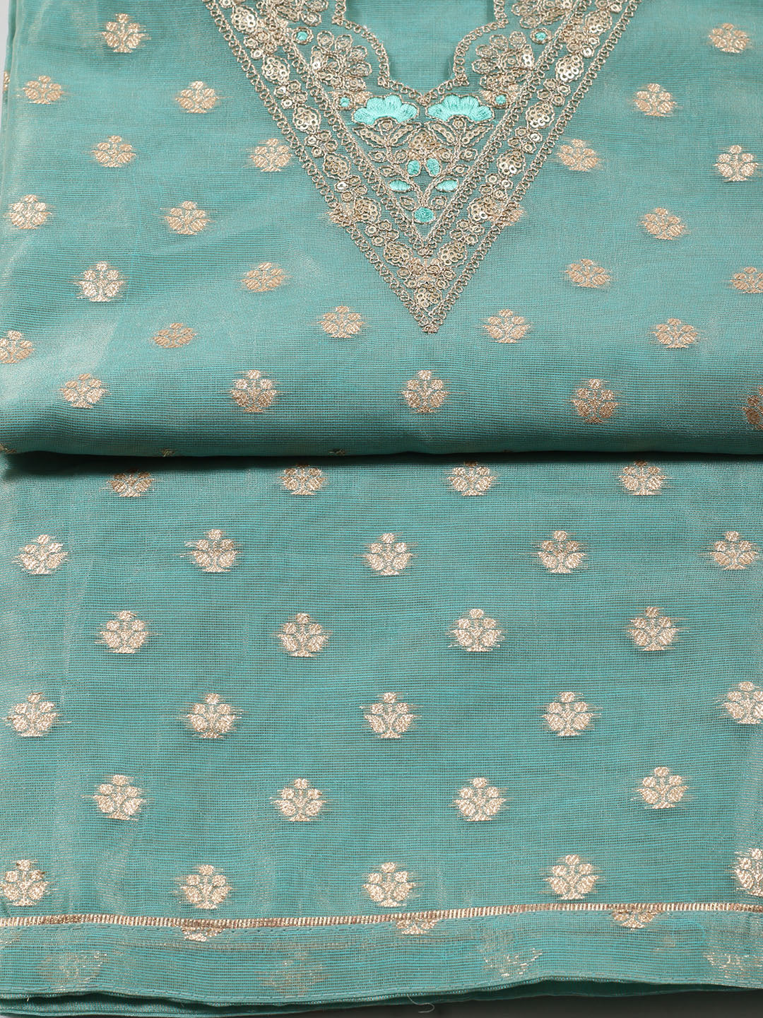Neck Embroidered Tissue Unstitched Suit Piece With Dupatta