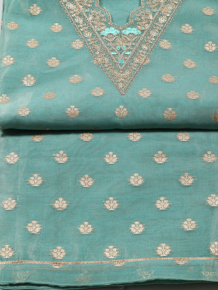 Neck Embroidered Tissue Unstitched Suit Piece With Dupatta