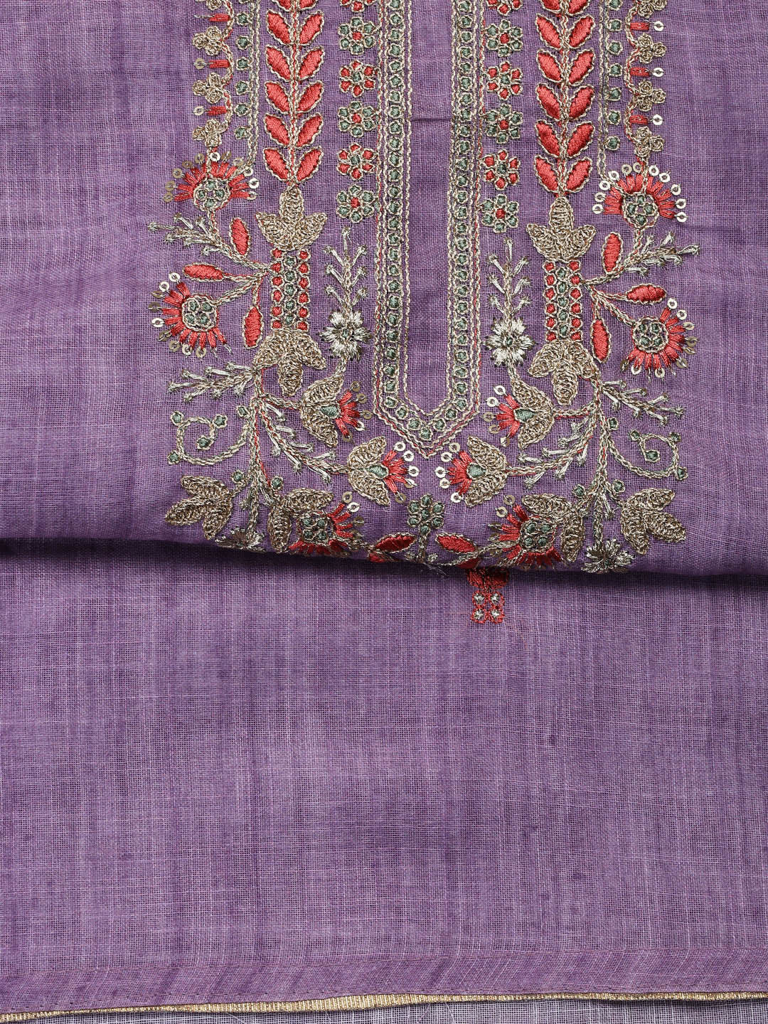 Neck Embroidered Cotton Blend Unstitched Suit With Dupatta