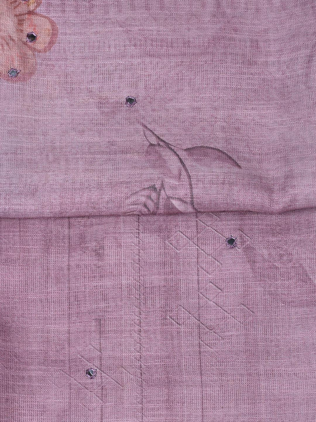 Floral Printed Linen Unstitched Suit With Dupatta