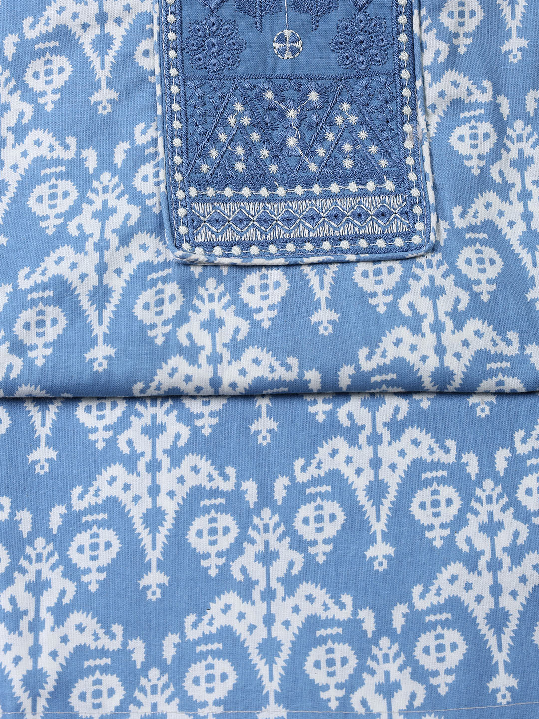 Printed Cotton Blend Unstitched Suit With Dupatta