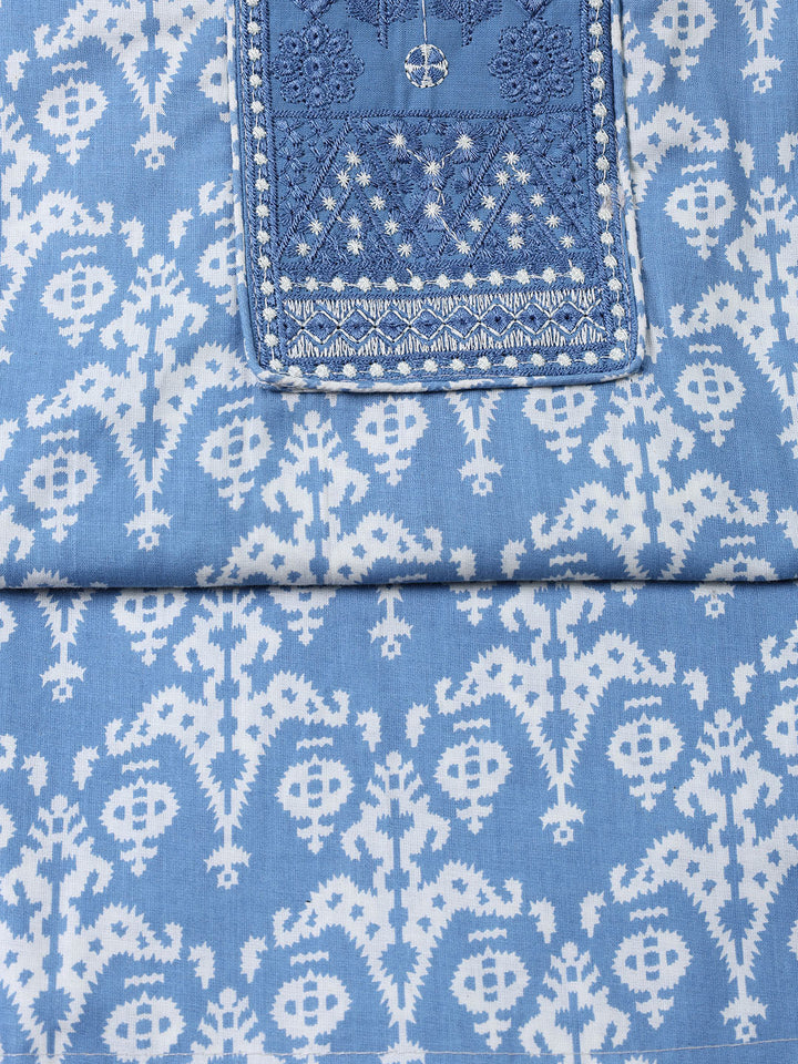 Printed Cotton Blend Unstitched Suit With Dupatta