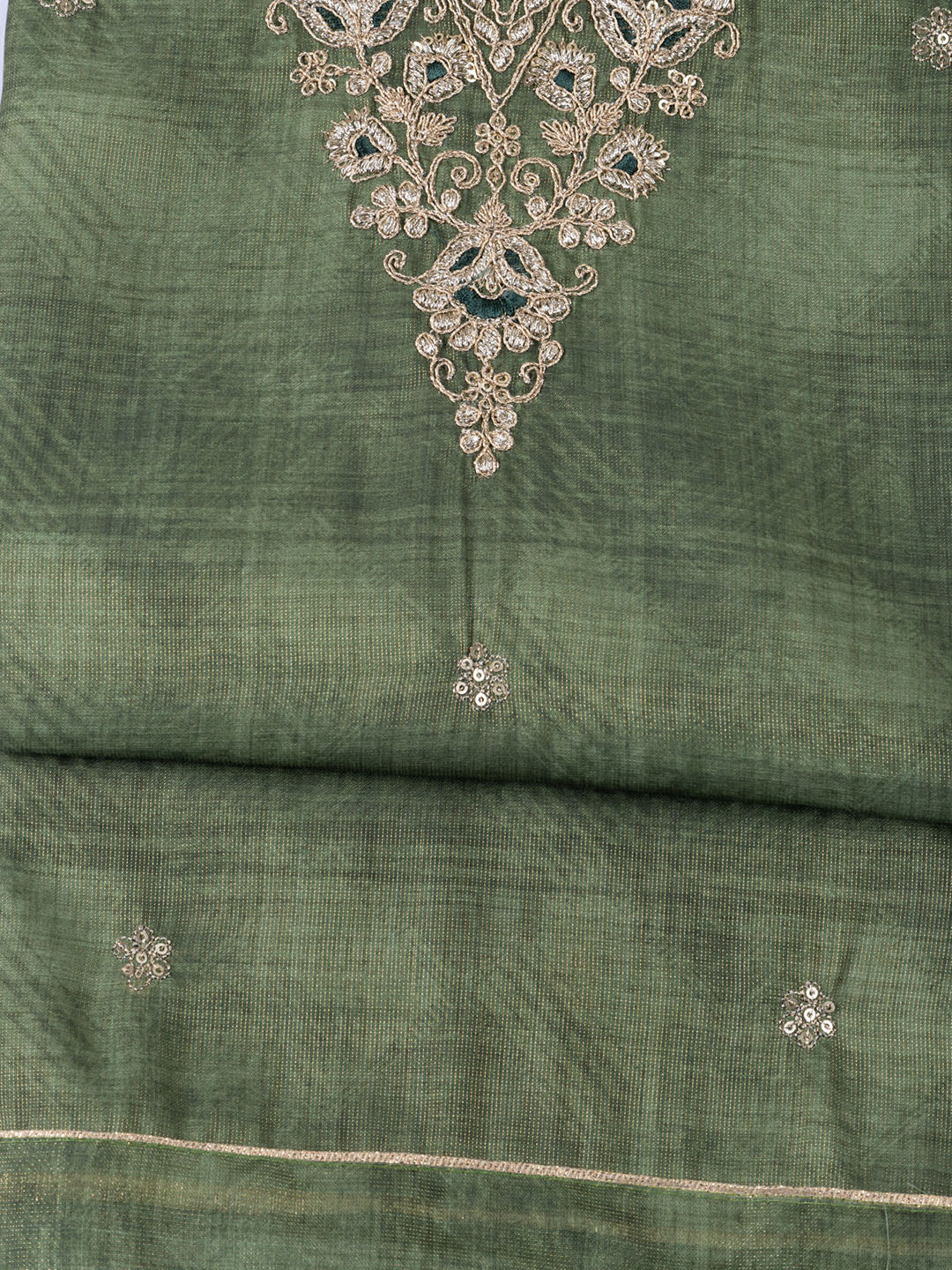 Neck Embroidered Chanderi Unstitched Suit With Dupatta