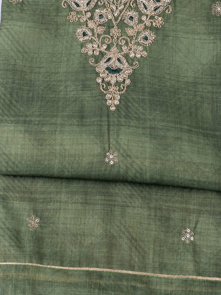 Neck Embroidered Chanderi Unstitched Suit With Dupatta