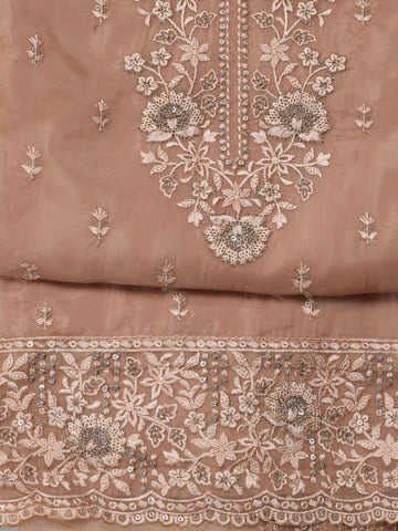 Neck Embroidered Organza Unstitched Suit With Dupatta