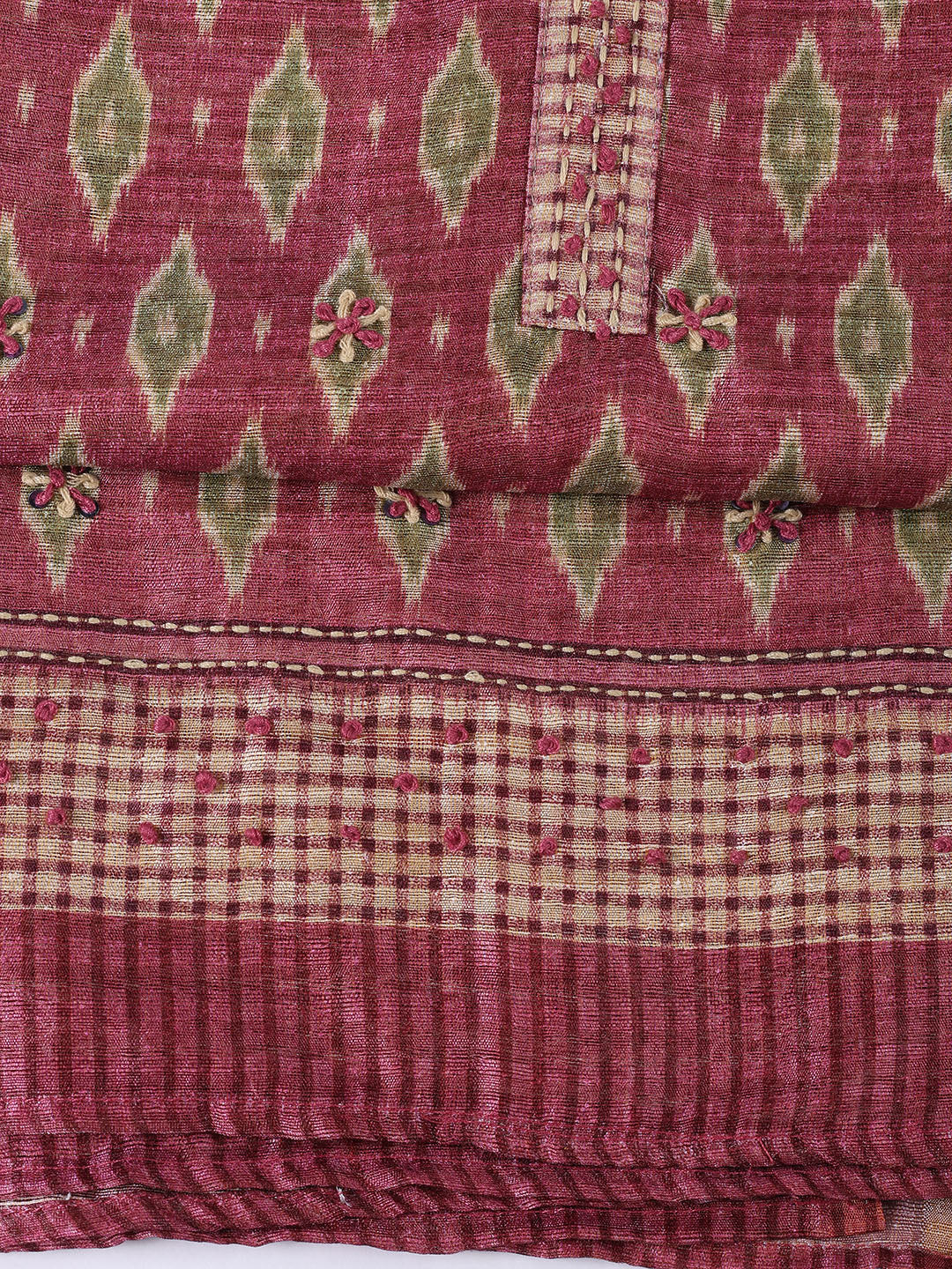 Kantha Work Chanderi Unstitched Suit With Dupatta