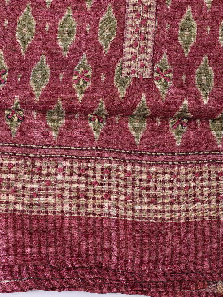 Kantha Work Chanderi Unstitched Suit With Dupatta