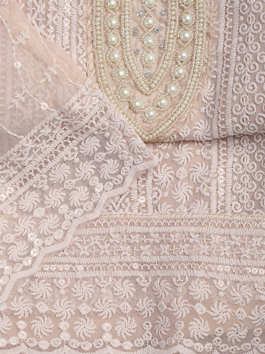 Chiken Work Georgette Unstitched Suit With Dupatta