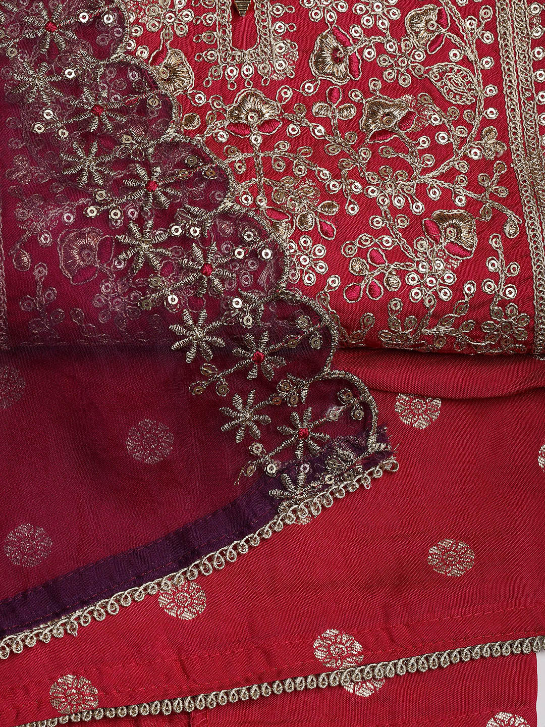 Embroidered Chanderi Unstitched Suit With Dupatta