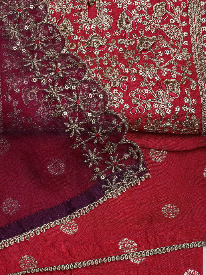 Embroidered Chanderi Unstitched Suit With Dupatta