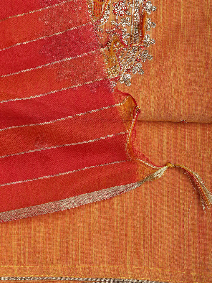 Neck Embroidered Cotton Blend Unstitched Suit With Dupatta