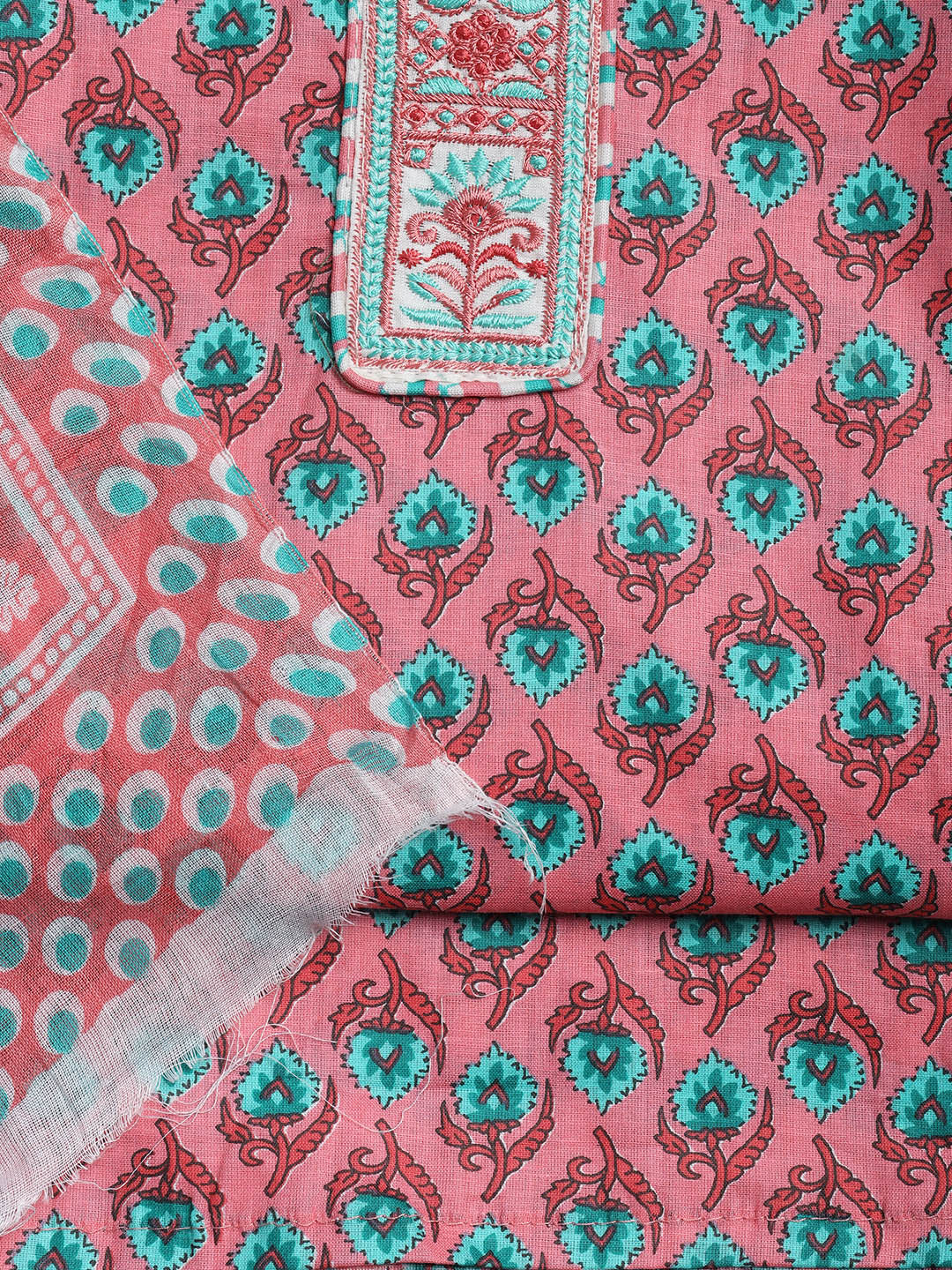 Printed Cotton Blend Unstitched Suit With Dupatta