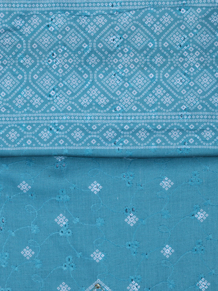 Neck Work Cotton Blend Unstitched Suit With Dupatta