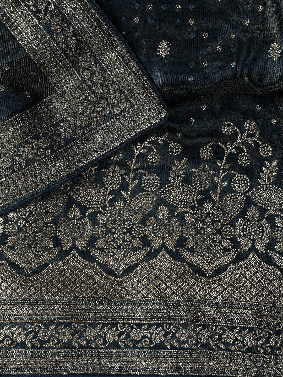 Embroidered Art Silk Unstitched Suit Piece With Dupatta
