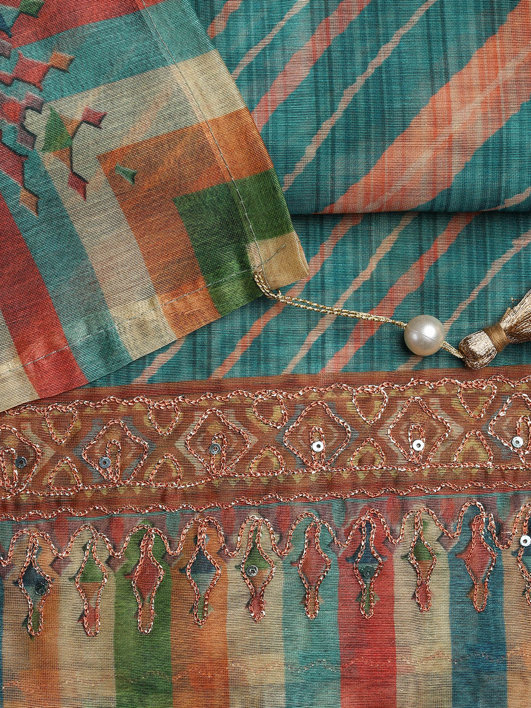 Printed Chanderi Unstitched Suit Piece With Dupatta