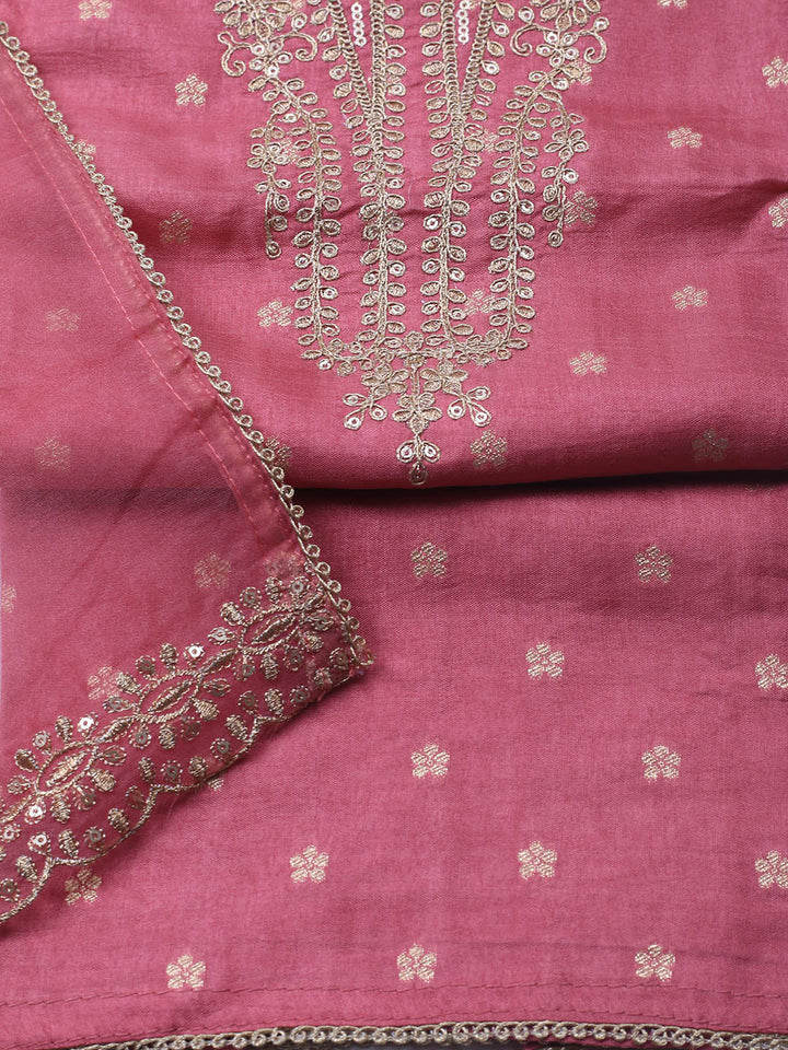 Neck Embroidery Chanderi Unstitched Suit With Dupatta