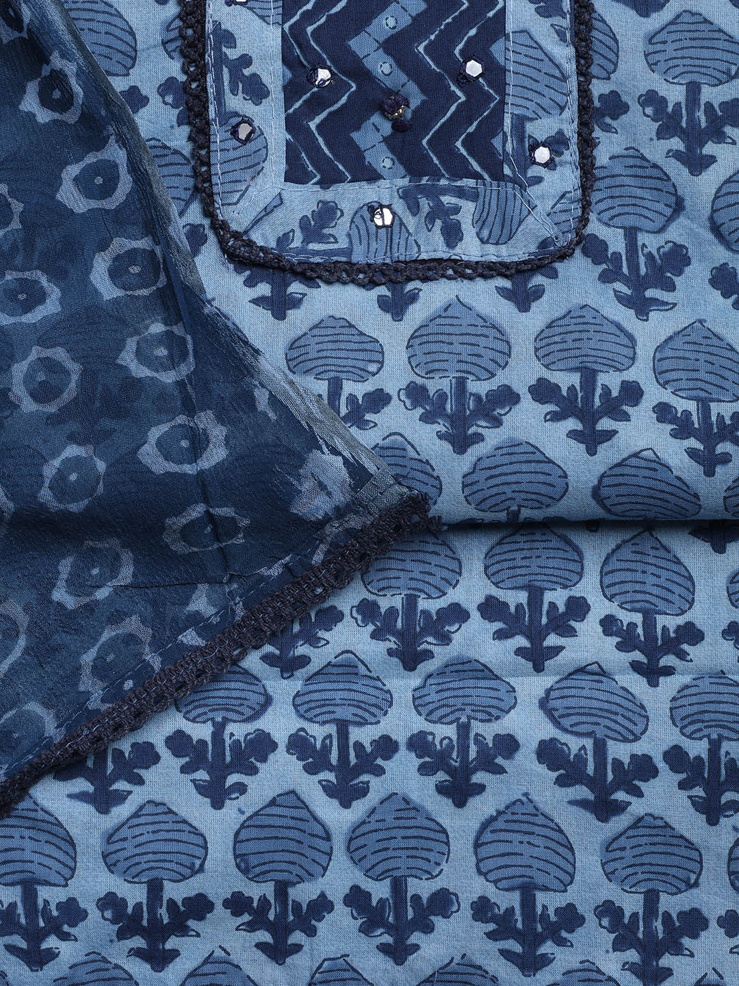 Printed Cotton Blend Unstitched Suit With Dupatta