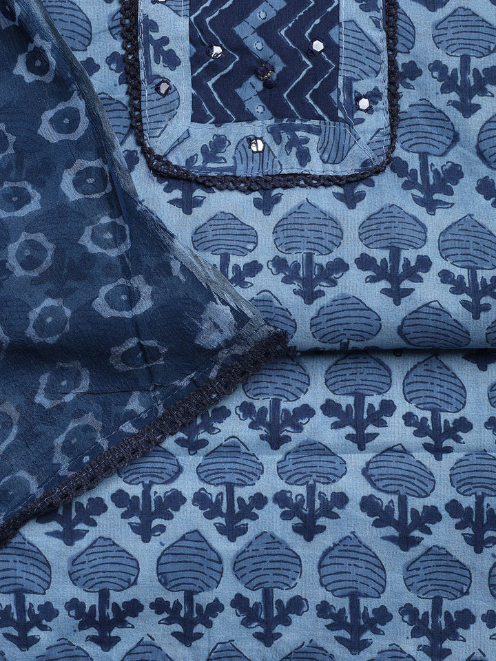 Printed Cotton Blend Unstitched Suit With Dupatta