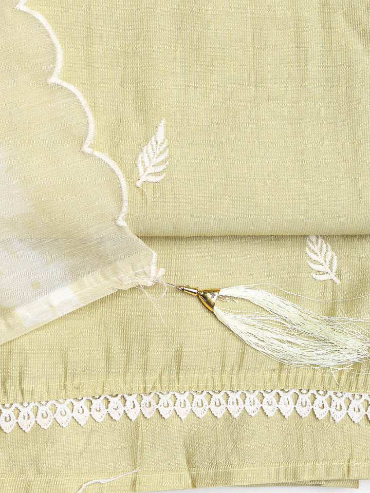 Neck Embroidery Chanderi Unstitched Suit With Dupatta