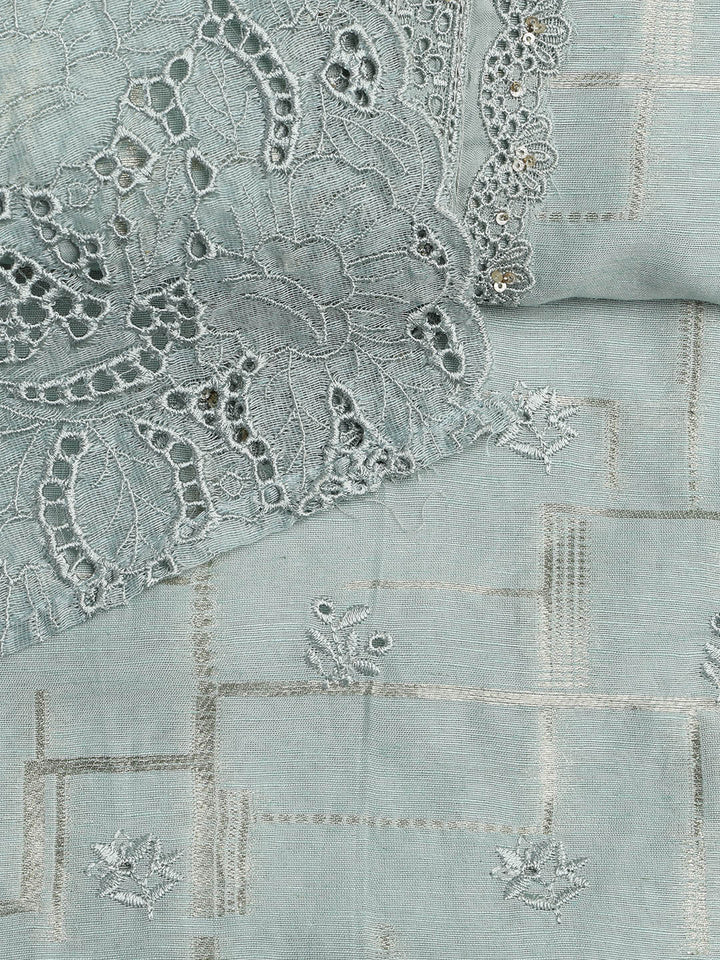 Embroidery Linen Unstitched Suit With Dupatta