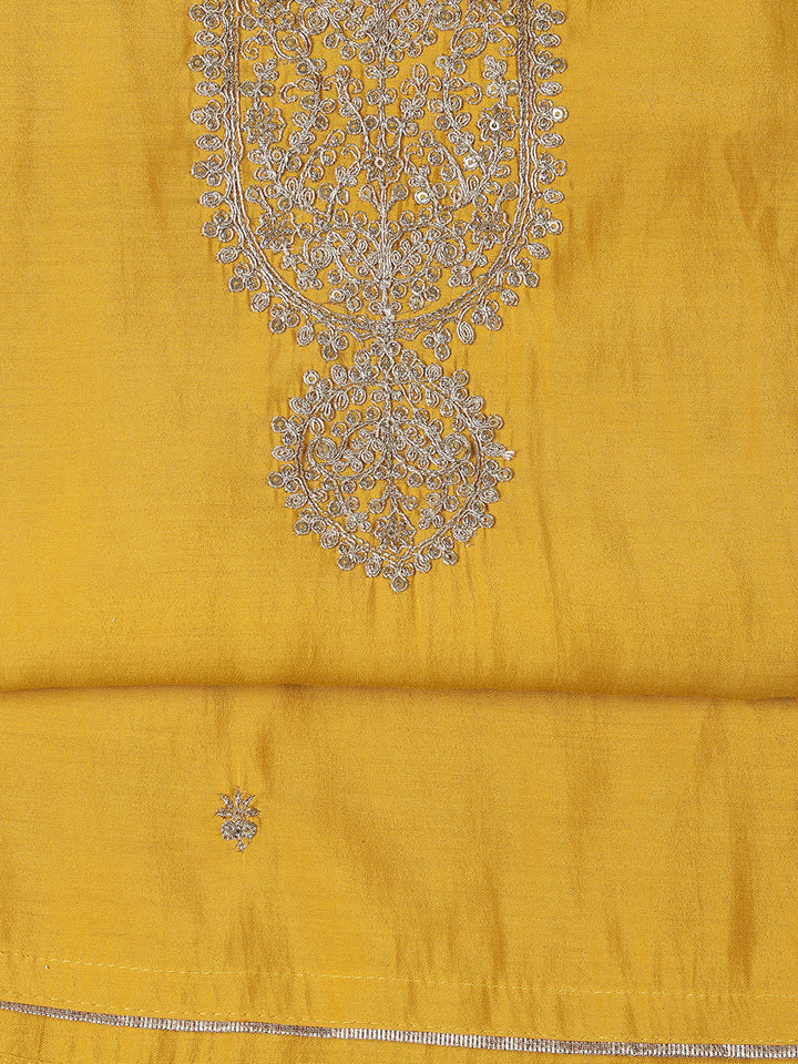 Neck Embroidered Chanderi Unstitched Suit Piece With Dupatta