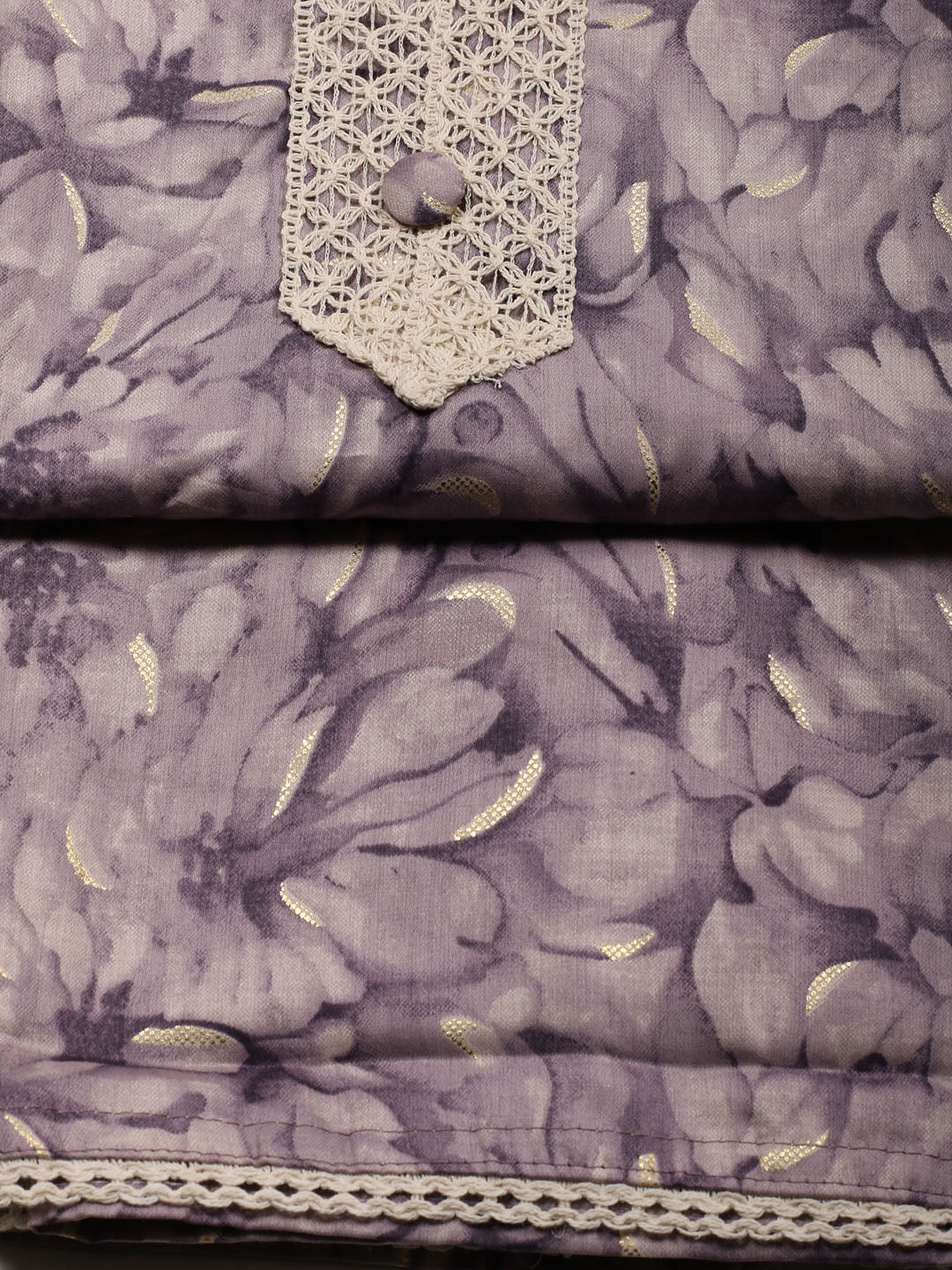 Neck Patti Cotton Blend Unstitched Suit With Dupatta
