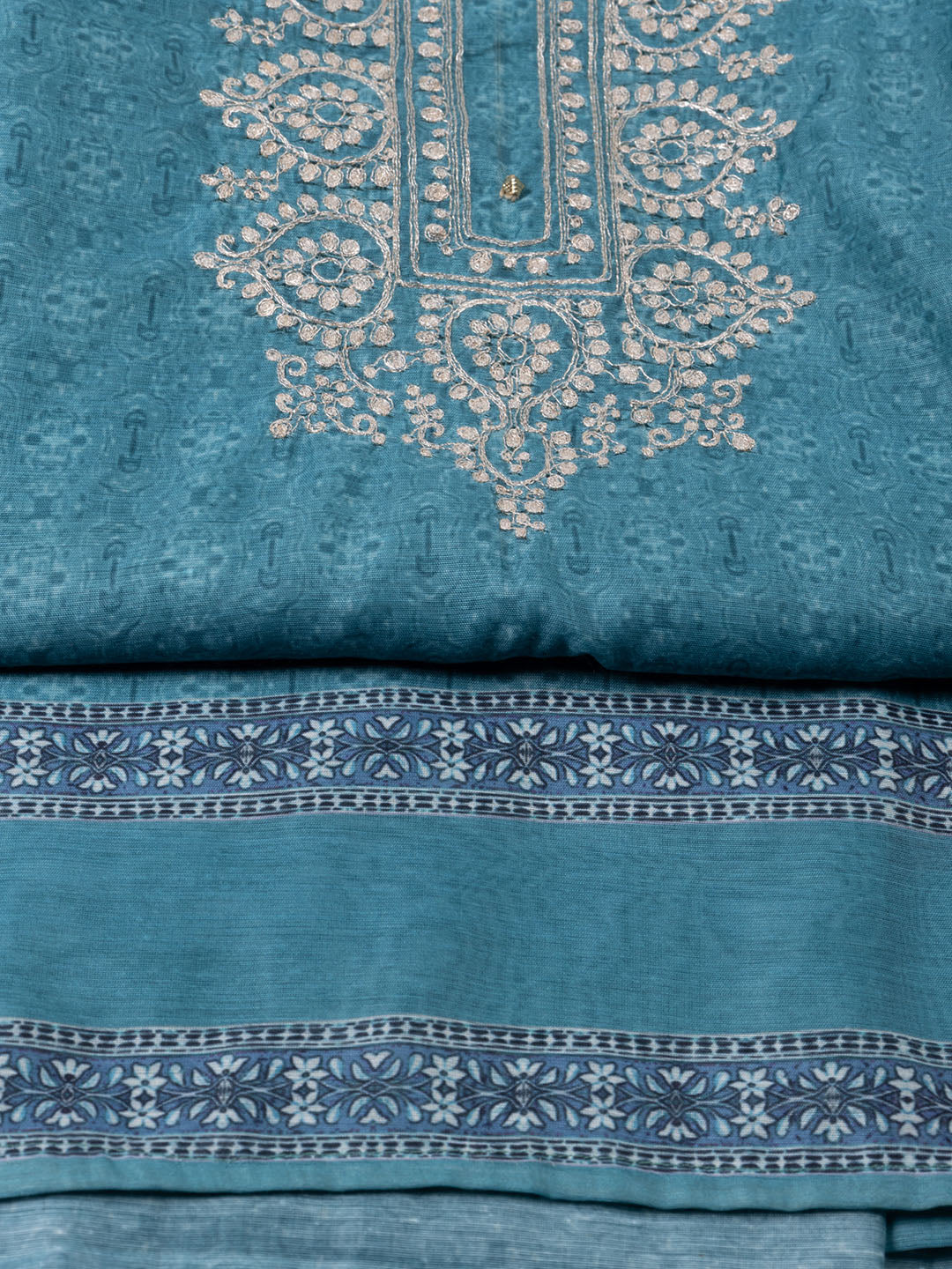 Neck Embroidery Chanderi Unstitched Suit With Dupatta