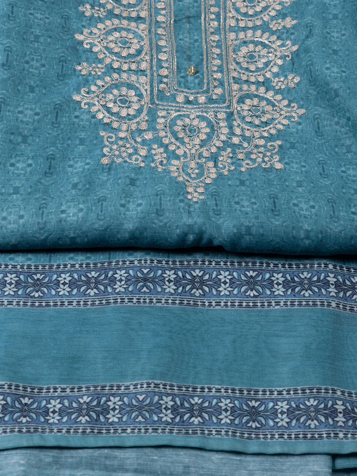 Neck Embroidery Chanderi Unstitched Suit With Dupatta