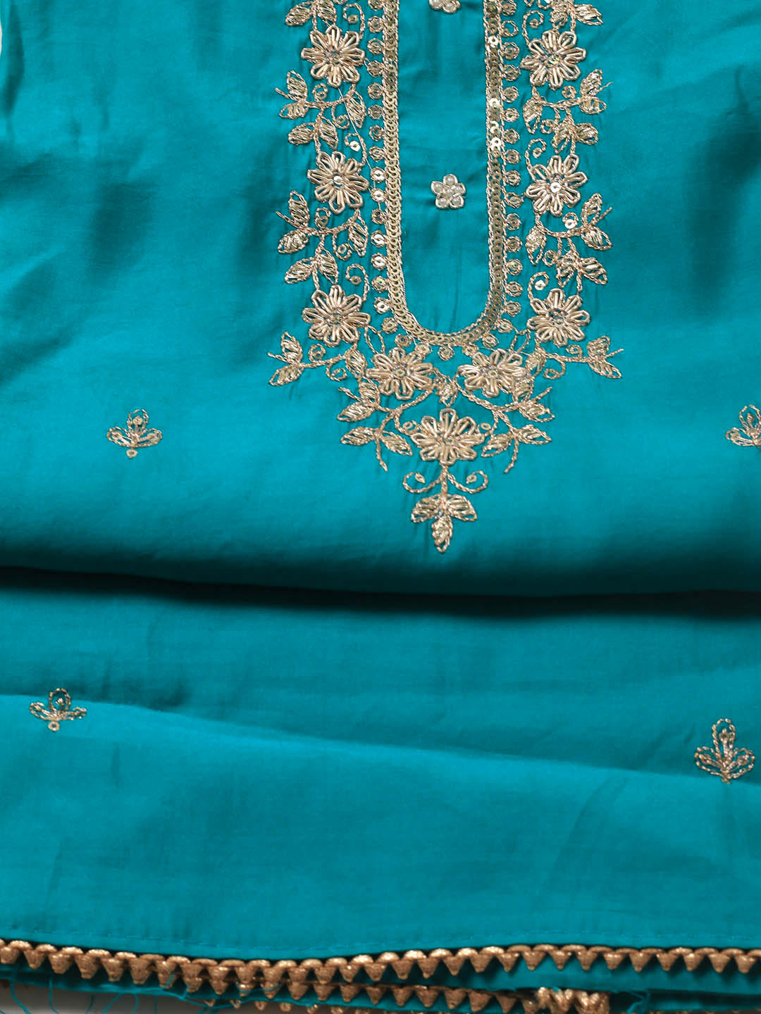 Neck Embroidery Chanderi Unstitched Suit With Dupatta