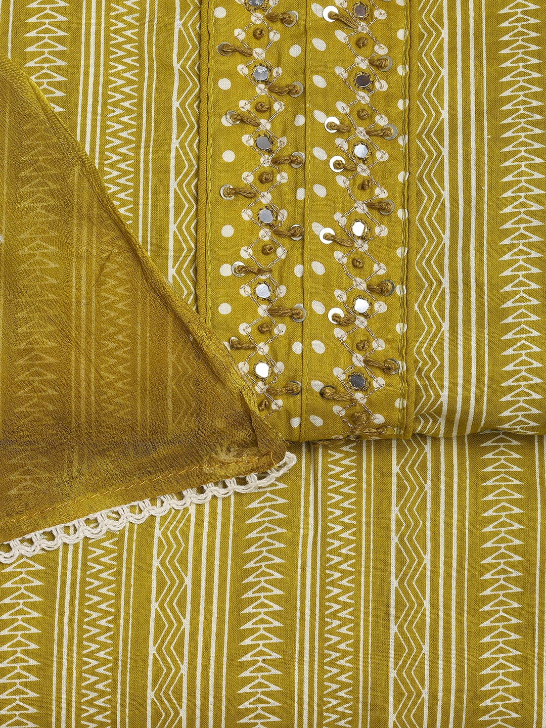 Printed Cotton Blend Unstitched Suit With Dupatta