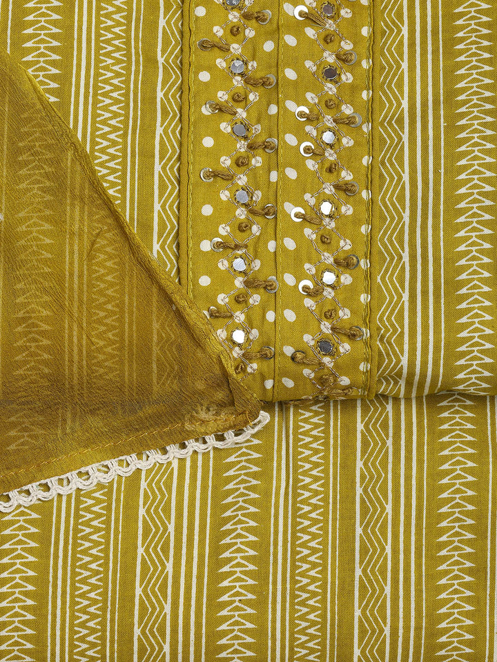 Printed Cotton Blend Unstitched Suit With Dupatta
