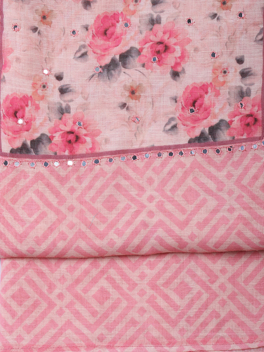 Neck Embroidered Linen Unstitched Suit Piece With Dupatta