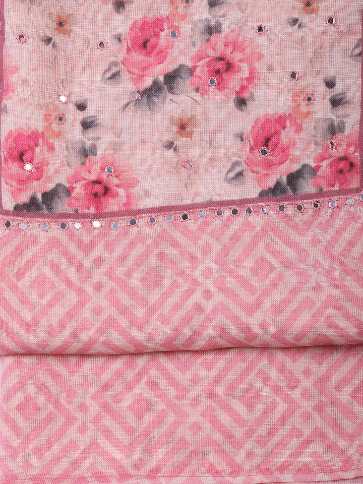 Neck Embroidered Linen Unstitched Suit Piece With Dupatta