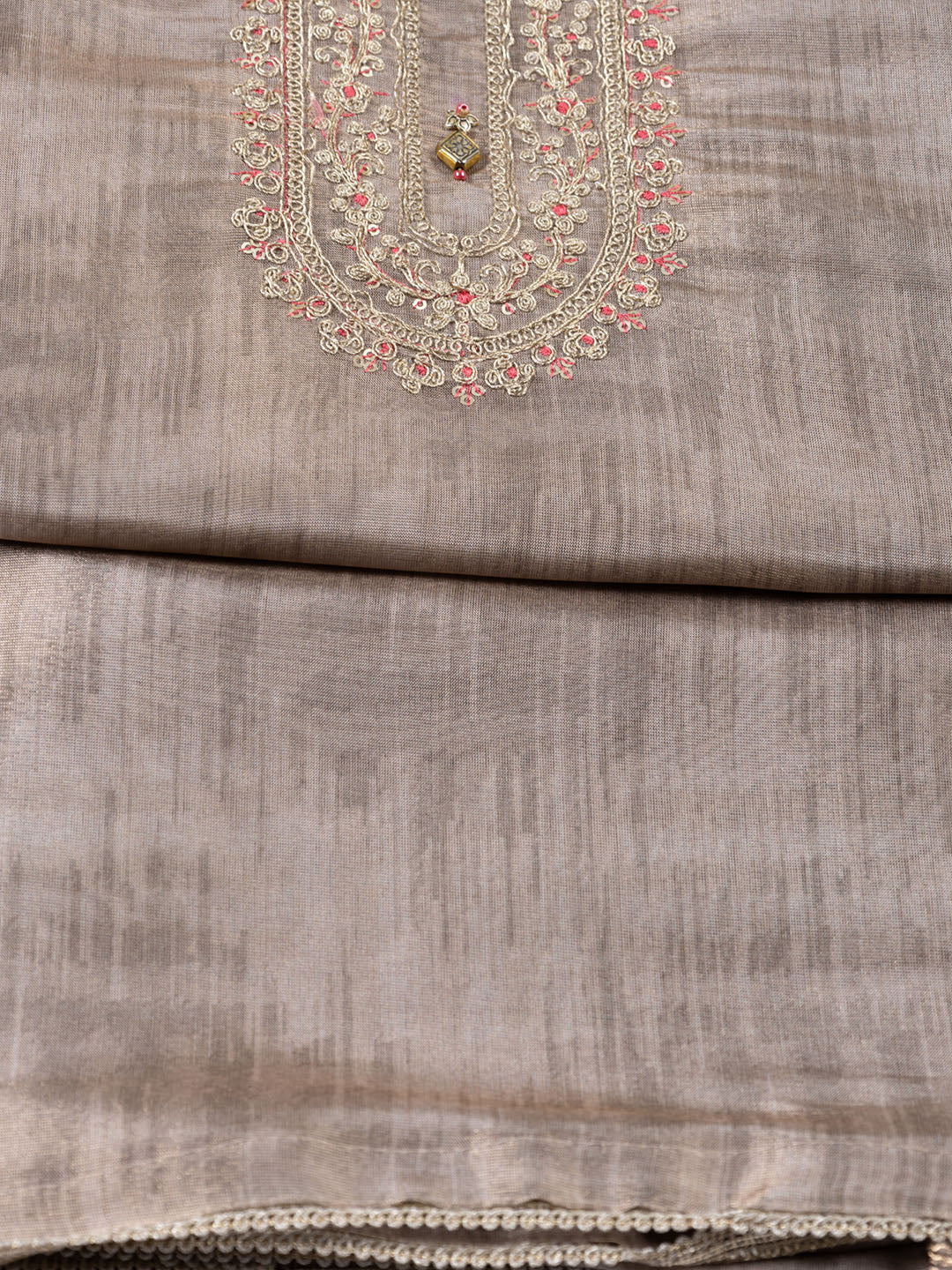 Neck Embroidered Tissue Unstitched Suit Piece With Dupatta
