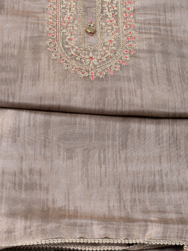 Neck Embroidered Tissue Unstitched Suit Piece With Dupatta