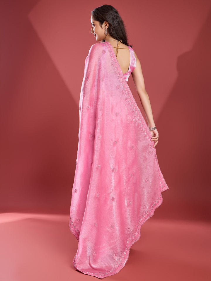 Embroidered Chinon Saree