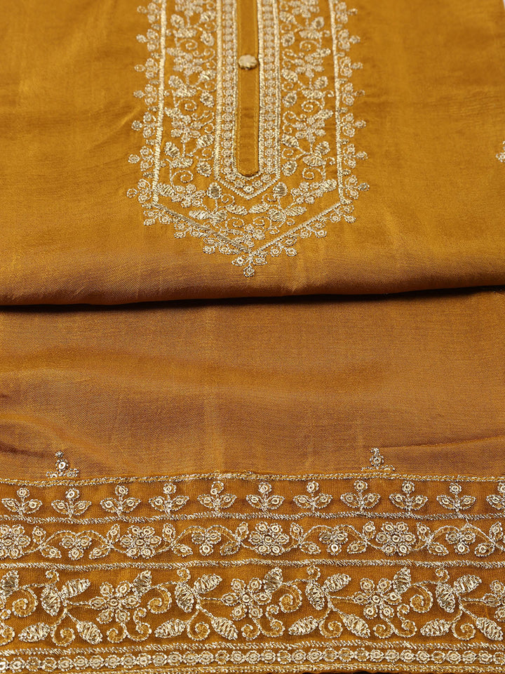 Neck Embroidered Chanderi Unstitched Suit With Dupatta