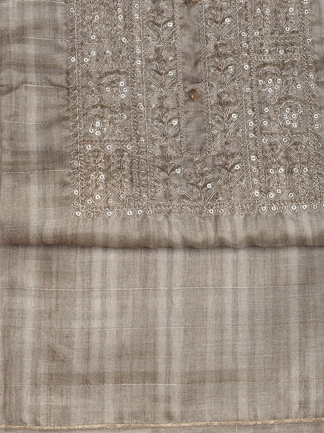 Neck Embroidery Art Tussar Unstitched Suit With Dupatta