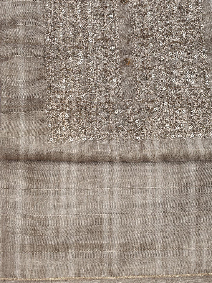 Neck Embroidery Art Tussar Unstitched Suit With Dupatta